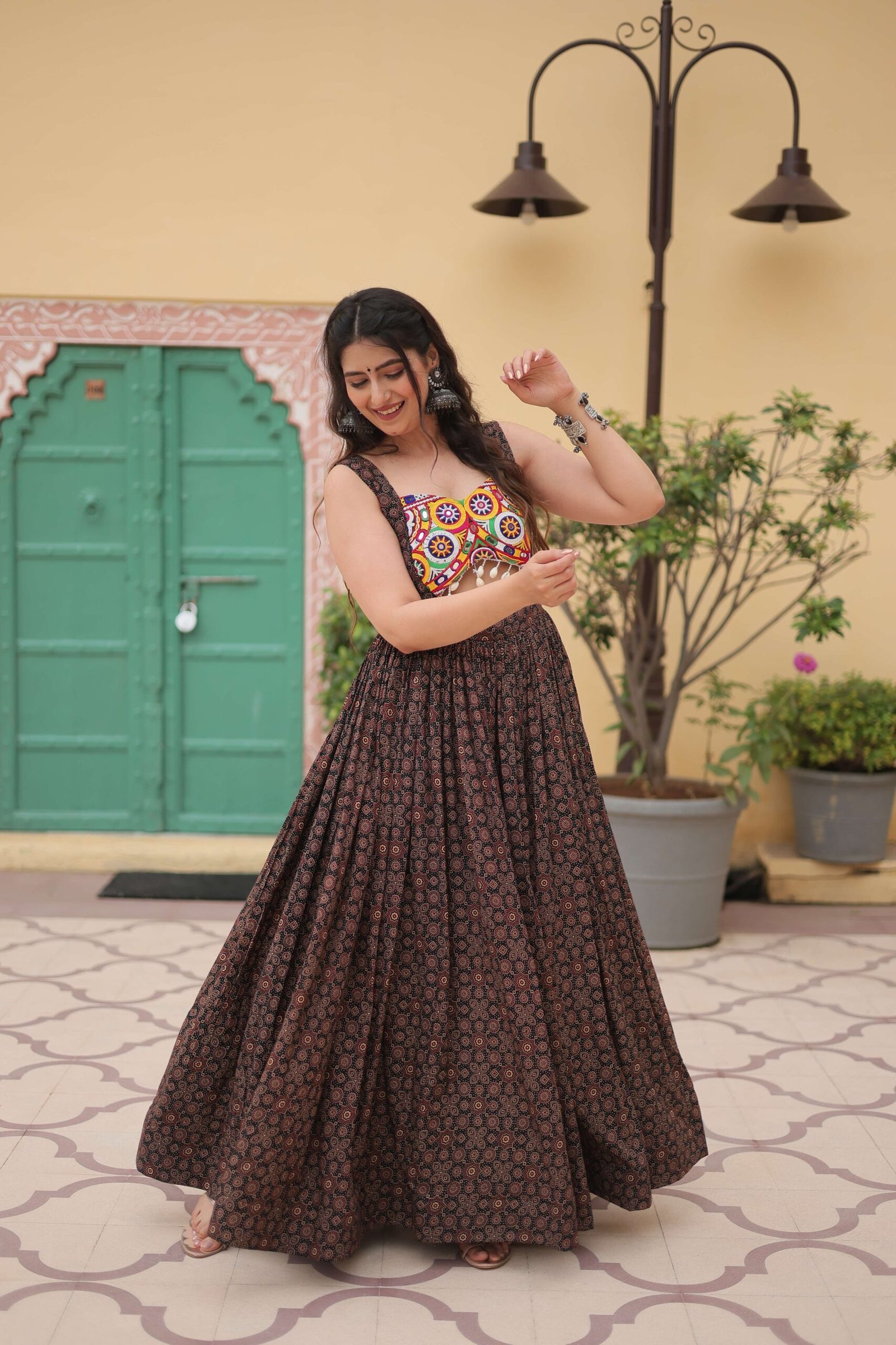Black Faux Georgette Designer Gown ? Fully Flared Elegant Party & Wedding Set